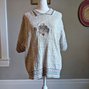 Vintage 90s Chelsea Gardens Sweater Knit Top Floral Embroidery Cottage Size L